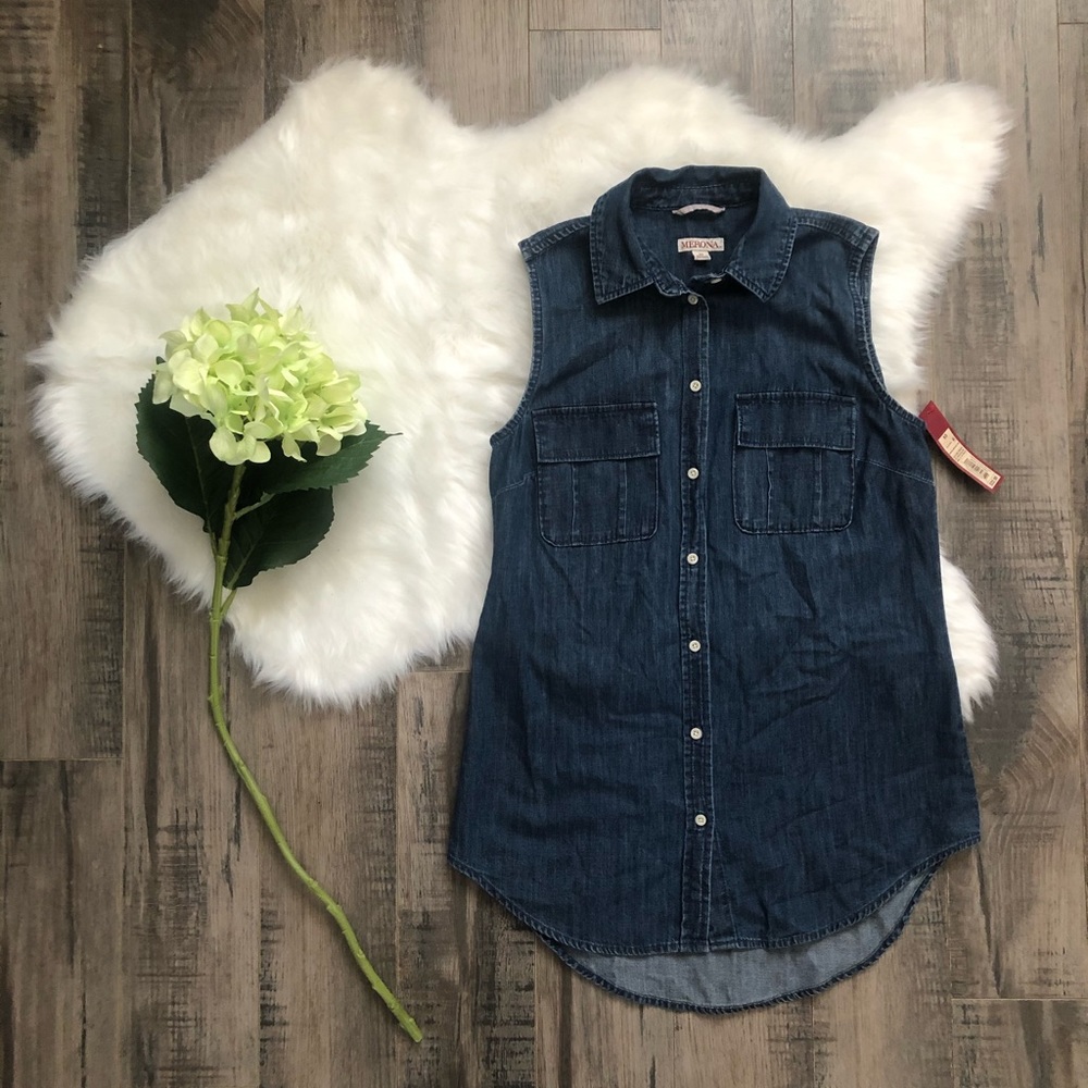 Merona Womens Sleeveless Denim Shirt
